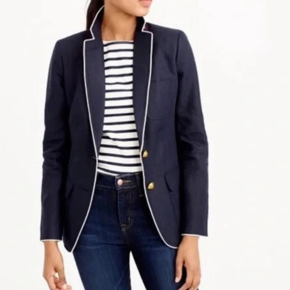 J. Crew Jackets & Blazers - J. Crew Piped Linen Blazer size 10